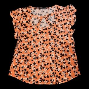 Adrienne Vittadini Womens Top,‎ Sz. Large Blouse. Orange floral print